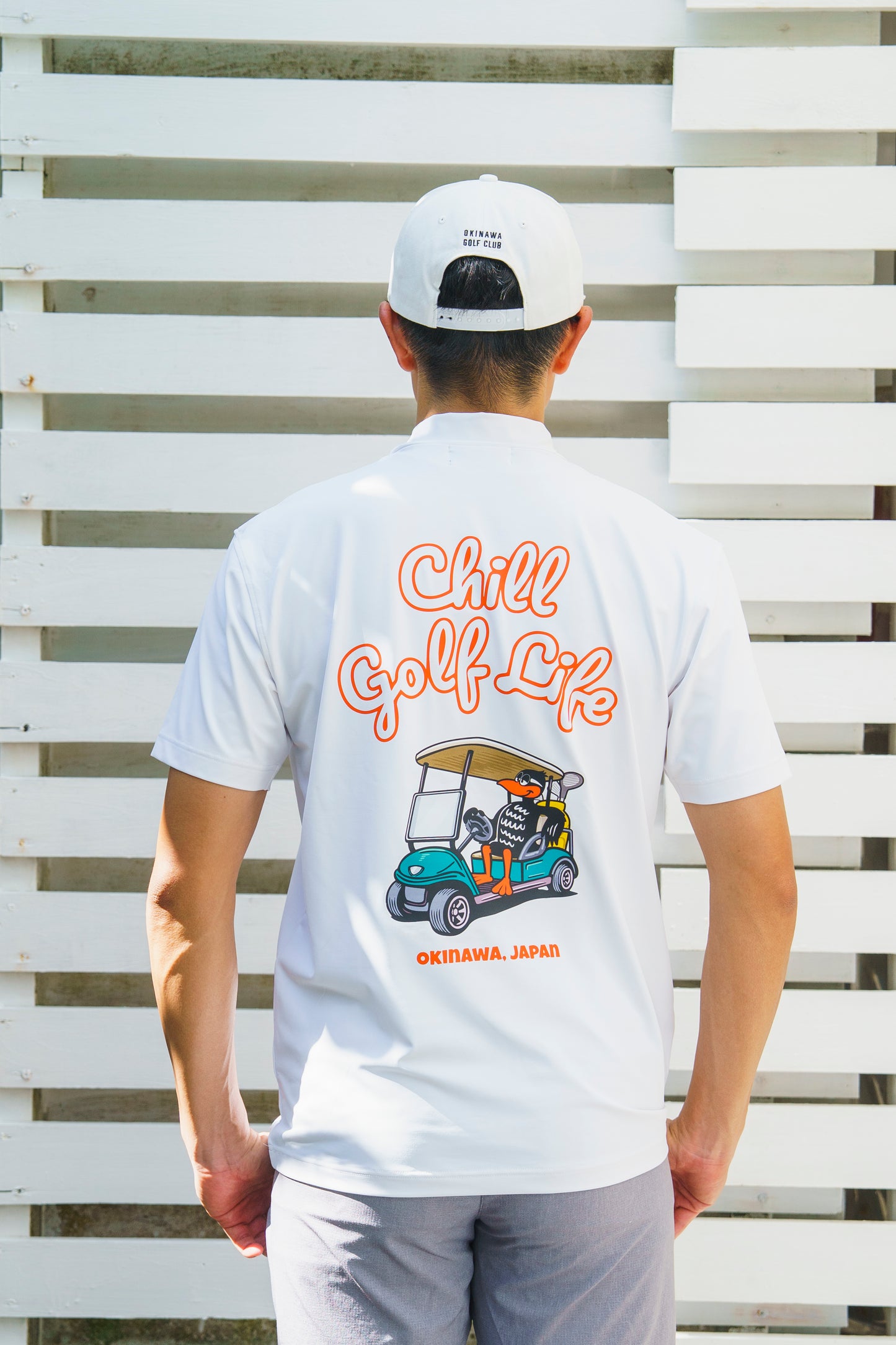 【UNISEX】Standard Mock neck Shirt Chill Golf Life Cart Higa-kun 4way WH