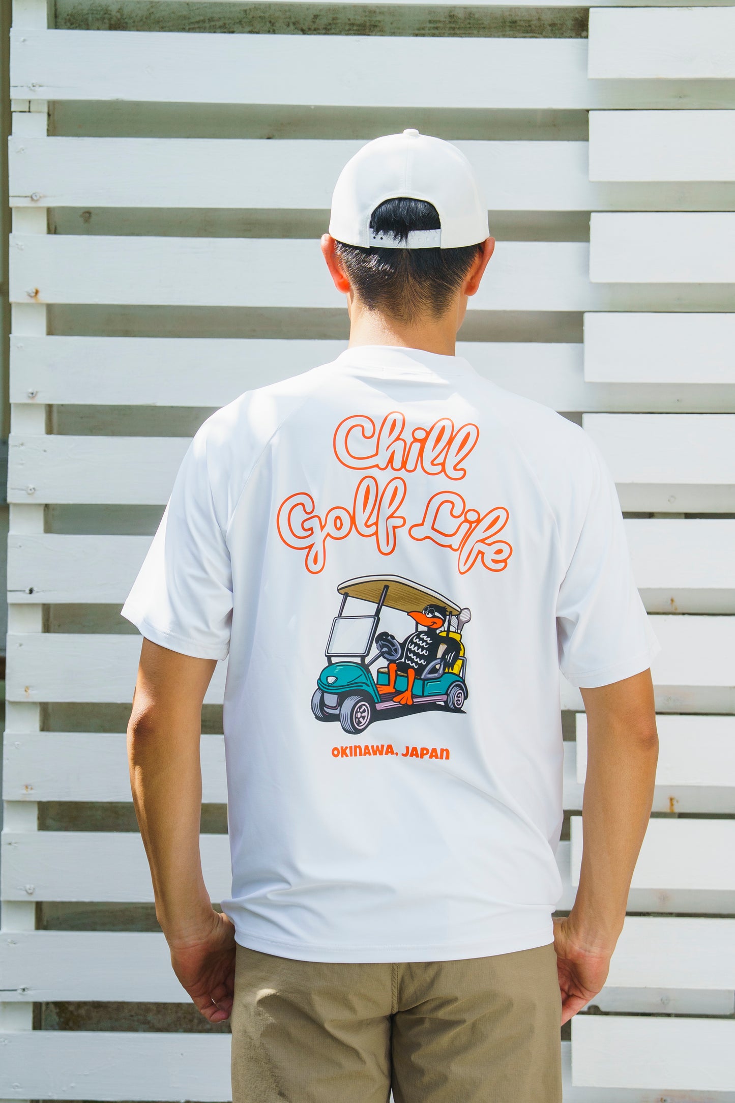 【UNISEX】Raglan Mock neck Shirt Chill Golf Life Cart Higa-kun 4way WH